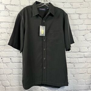Roundtree & Yorke Men’s Button Down Short Sleeve Jacquard Sport Black M NWT